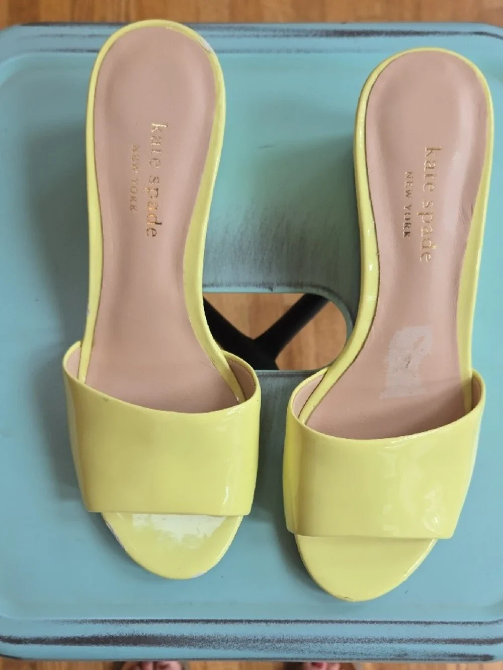 kate spade Butter Yellow Leather Wedge Slide Sandals Size 5